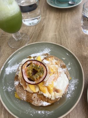 Coconut passionfruit mango yoghurt pancakes (vg)   at Sage Brunch in Lisbon