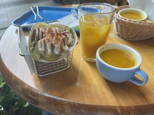 The rapper, soup, and drink   at Falafel Brothers - Otemachi in Tokyo