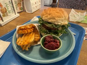 Vega-Niku Burger as set.  at Falafel Brothers - Otemachi in Tokyo