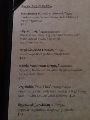 Part of the Menu at The Studio in Hilton Head Island