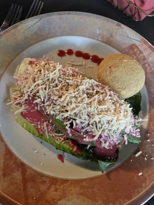 Grilled heart of romaine with an Amazing beet dressing   at The Studio in Hilton Head Island