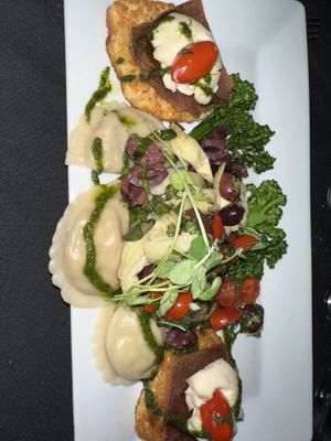 Vegan Chicken with ravioli, tasty as well   at The Studio in Hilton Head Island