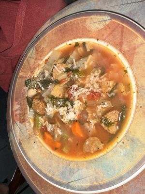 This soup was our favorite, cabbage with sausage! We could have had two servings each.   at The Studio in Hilton Head Island