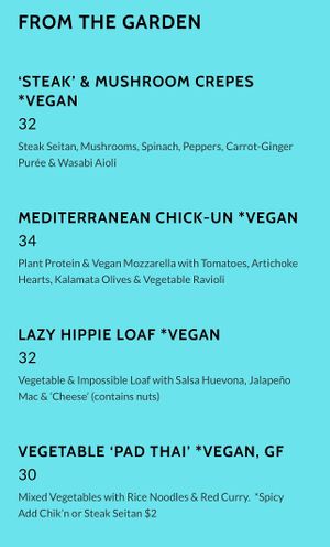 Great vegan menu   at The Studio in Hilton Head Island