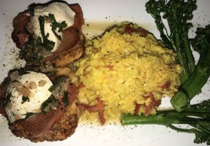 Super delicious vegan cheese, ham, rice and spices/oils  at The Studio in Hilton Head Island