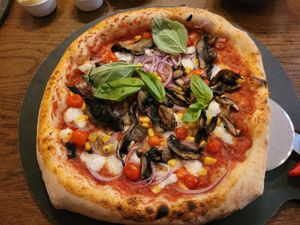 Il Mais with Additional Mushrooms at Tân Woodfired Pizza in Caernarfon