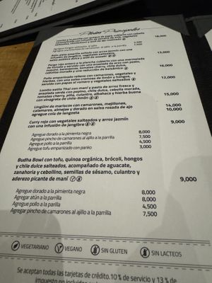 The Menu  at Dragonfly Bar & Grill in Tamarindo