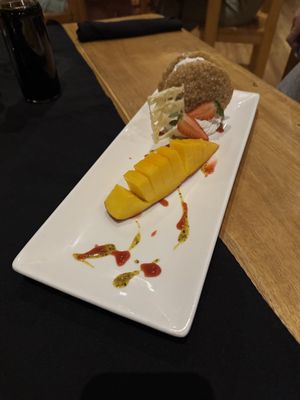 Vegan Cookie Ice Cream coconut raspberry  at Dragonfly Bar & Grill in Tamarindo