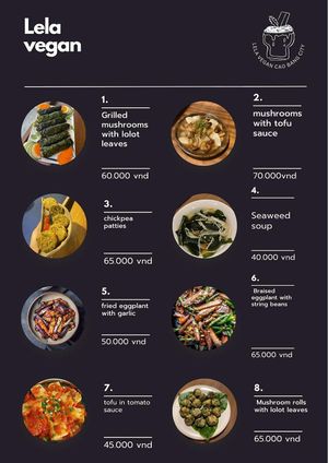Menu  at Tiệm trà Lê La - Le La Vegan in Cao Bang