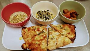 Komposta Fumé with chickpeas and lentils  hummus accompanied with our rosemary focaccia. at Lestro Pizza Restaurant in Brescia