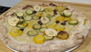 Very simple is one of our first vegan creations, with potato cream, courgettes, taggiasca olives and chickpeas hummus. The right touch of extra virgin olive oil et voilà! at Lestro Pizza Restaurant in Brescia