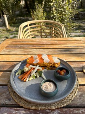 Vegan scramble with sourdough   at Tsas by Dolkhar in Leh