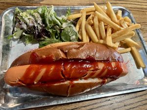 Currywurst vegan hot dog   at Brewpoint in Bedford