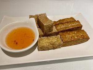 Fried tempeh and tofu appetizer   at Asiana Noodle Shop in Burlington
