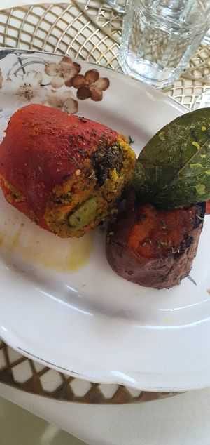 Peppers stuffed with lentils (ask for without cheese) at Espaco Funchal in Funchal
