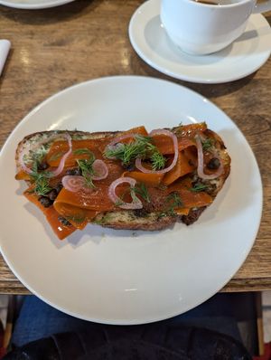 "lox" with vegan cream cheese at The French in Hamilton