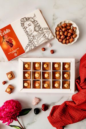 Almond m*lk chocolate bonbons filled with gianduja  at Végéta'Ly in Tourcoing