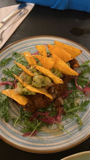 baked sweet potato filled with guacamole   at Jáma³ Garden Pub in Prague