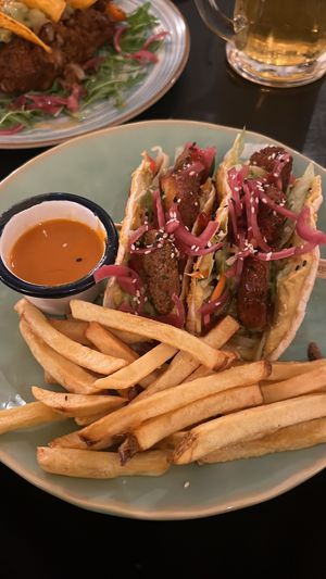 tacos with falafel and a sauce very tasty   at Jáma³ Garden Pub in Prague