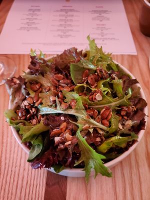 Ensalada de Nopales (Stonecipher Farm greens, cactus, avocado, pepitas, green garbanzo --- minus the queso fresco!!) at Cantina Calafia in Portland