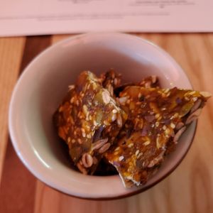 Palanquetas (pumpkin, sunflower, sesame, flax, dulse brittle) at Cantina Calafia in Portland