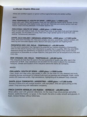 Wine list at Luv Burger in Samara