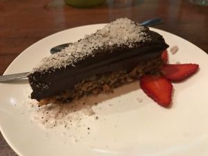 Cashew-based cheesecake  at Luv Burger in Samara