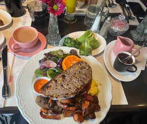 Vegan brunch with hot chocolate   at Régine Café in Montreal