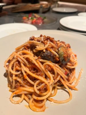 Vegan bolognese at Rigoletto Bar and Grill in Tokyo
