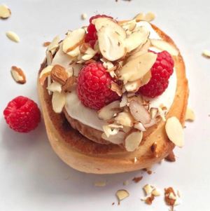 Amaretto Frosting, Raspberries, and Almonds! at Cinnaholic in Myrtle Beach