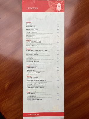 Menu   at La Caponata in Quito