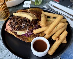 Patacon de Jerk Mushrooms  at HAAM - Caribbean Plant Cuisine in Brooklyn