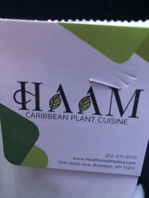 Business card   at HAAM - Caribbean Plant Cuisine in Brooklyn
