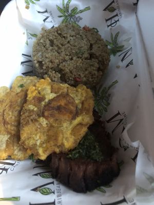 Chimichurri chunk steak - no rice , quinoa instead  at HAAM - Caribbean Plant Cuisine in Brooklyn