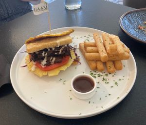 Patacon and yucca fries at HAAM - Caribbean Plant Cuisine in Brooklyn