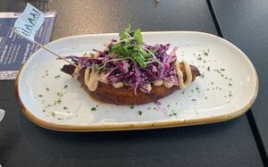 Sweet plantain boat at HAAM - Caribbean Plant Cuisine in Brooklyn