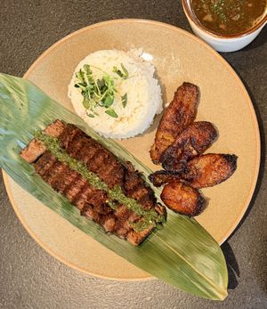 Steak and rice   at HAAM - Caribbean Plant Cuisine in Brooklyn