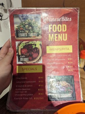 Menu at Lebanese Bites - Had Rin in Koh Phangan