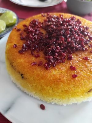 Rice cake, tahchin  at Persian Dinning in Barcelona