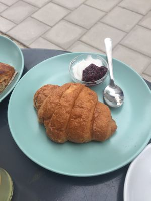 vegan croissant with marmelade and coconut yogurt  at Bataat in Amsterdam
