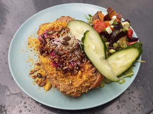 Bread with jackfruit at Bataat in Amsterdam