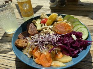 Bibimbap (soo good!) and Fritz lemon (tasty and fresh)  at Bataat in Amsterdam