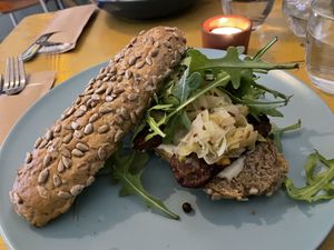 Smoked tempeh with sauerkraut   at Bataat in Amsterdam
