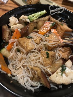 Vegan Pad Eggplant mixed in with vermicelli noodles at Red Rice Kitchen in Gainesville