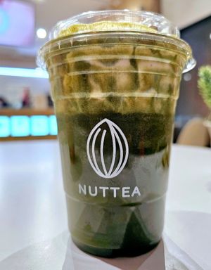 Matcha Tea with nut cream at Nuttea in Toronto