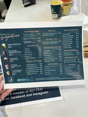 Large and customizable menu  at Nuttea in Toronto