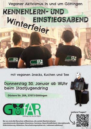 Einstiegsabend am Donnerstag!

Unser Kennenlern- und Einstiegsabend plus Winterfeier steht an! Am Donnerstag, den 30. Januar, ab 18h beim Stadtjugendring (Düstere Straße 20A)!  at GöfAR - Göttingen for Animal Rights in Gottingen
