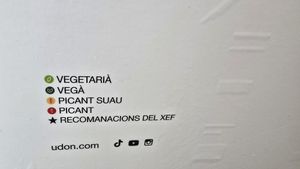 Vegan mentioned on menu at Udon  in Girona