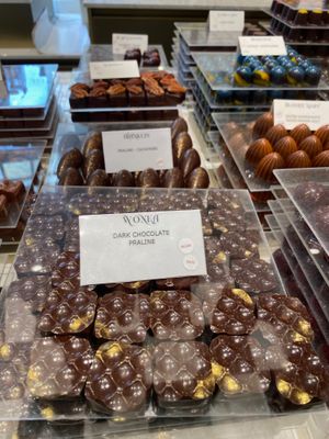 Vegan options labelled - the Bloody Mary in the upper right was also vegan and my favorite! at Chocolaterie Sukerbuyc in Bruges