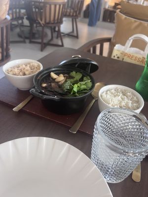 Black beans and mushrooms with banana farofa  at Casa Vegetariana in Porto